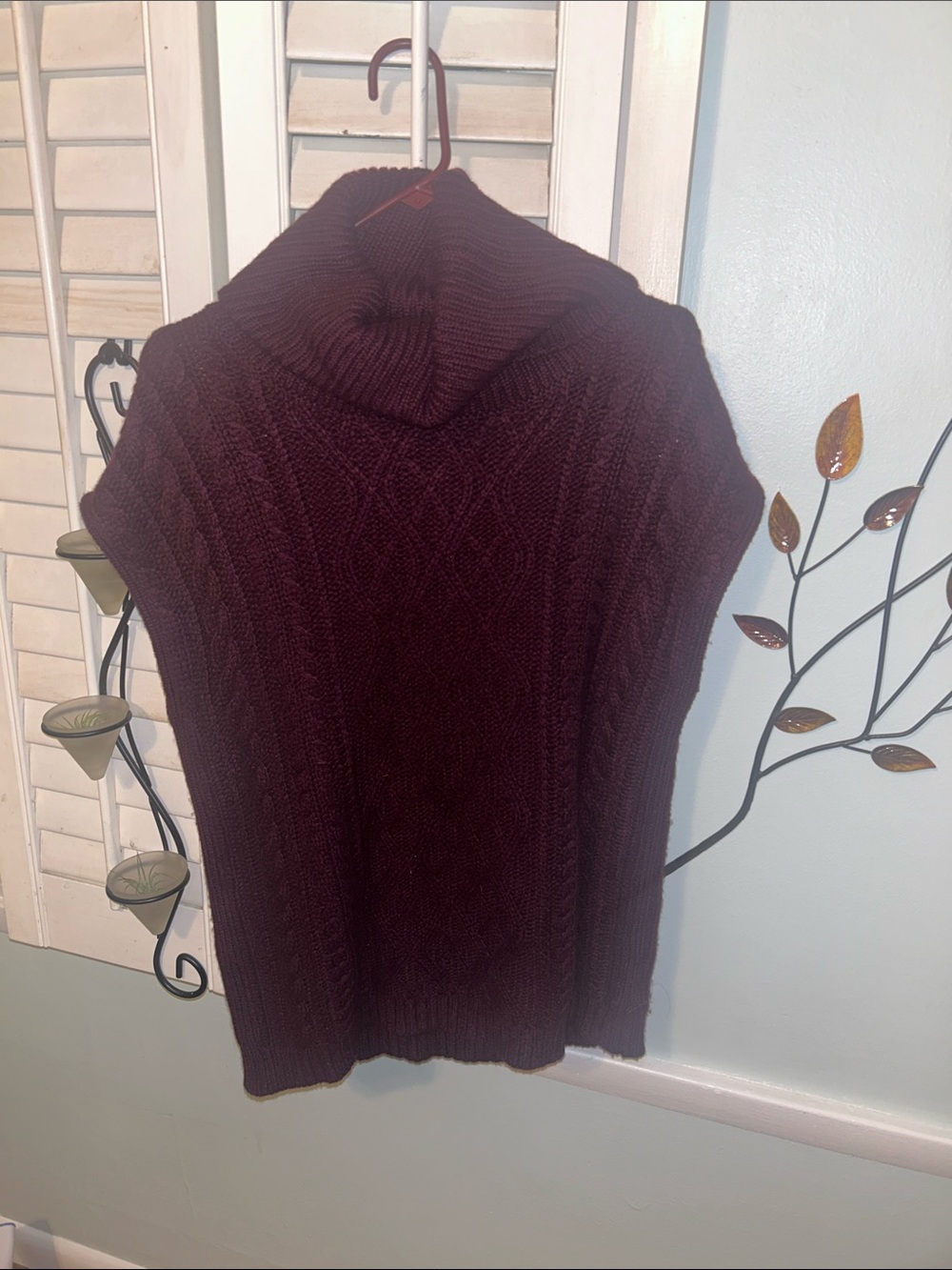 Ralph Lauren Cable Knit Hooded Poncho - Burgundy